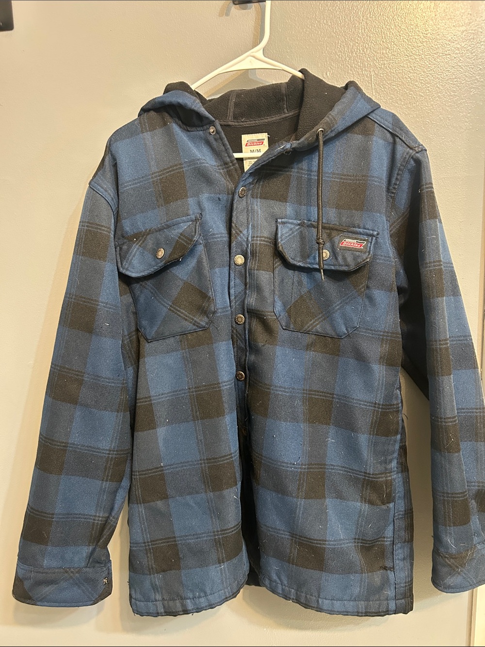 Dickies Blue and Black Plaid Hooded Work Jacket